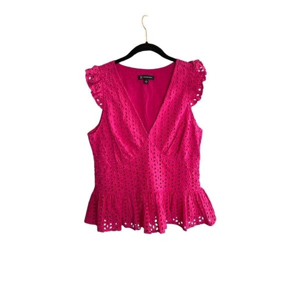 I NC international concepts, cotton eyelet, choo-choo peplum top size 4 - Picture 2 of 5